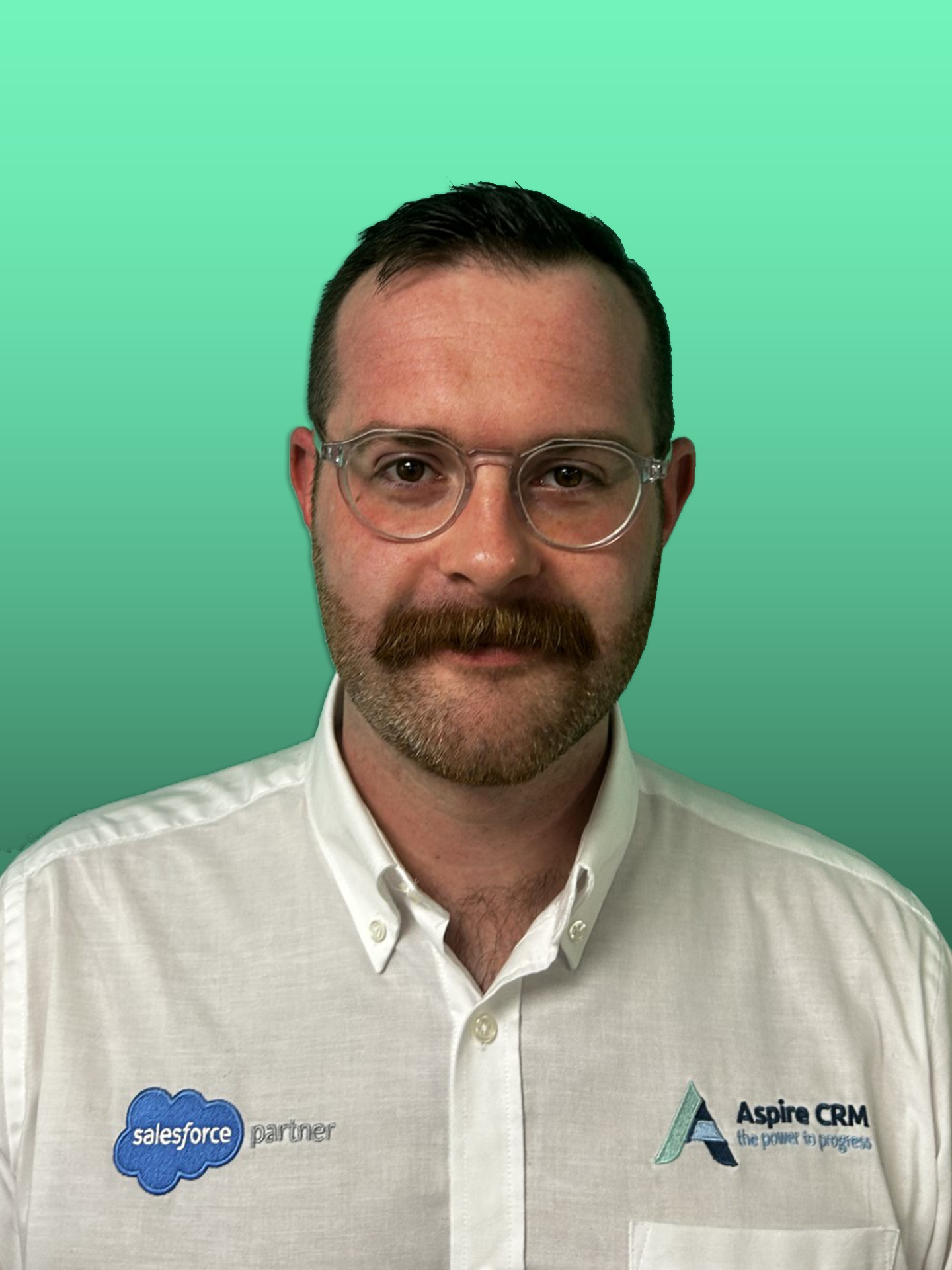 Aspire CRM employee headshot in branded clothing 