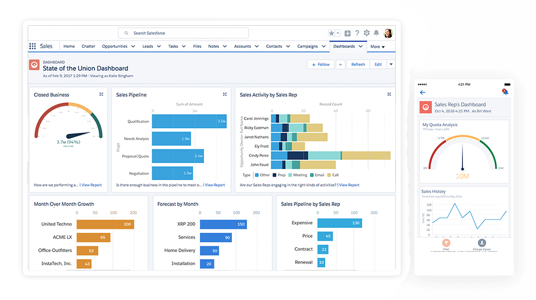 Custom Salesforce CRM Development - sales cloud dashboard