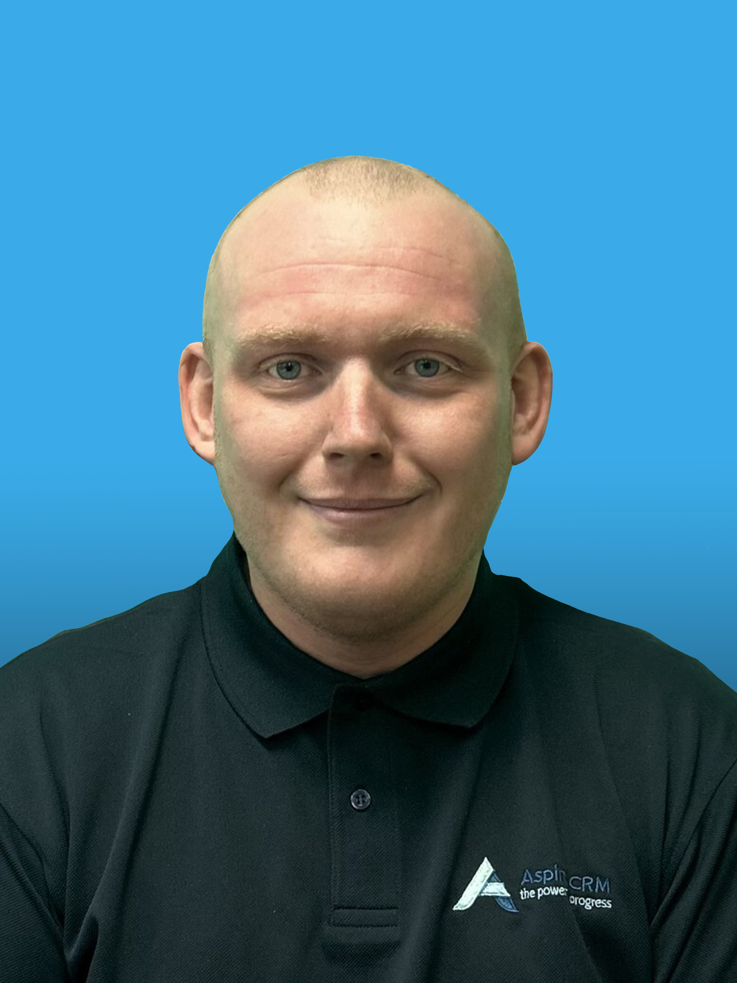 Ash-Headshot Aspire CRM employee headshot in branded clothing