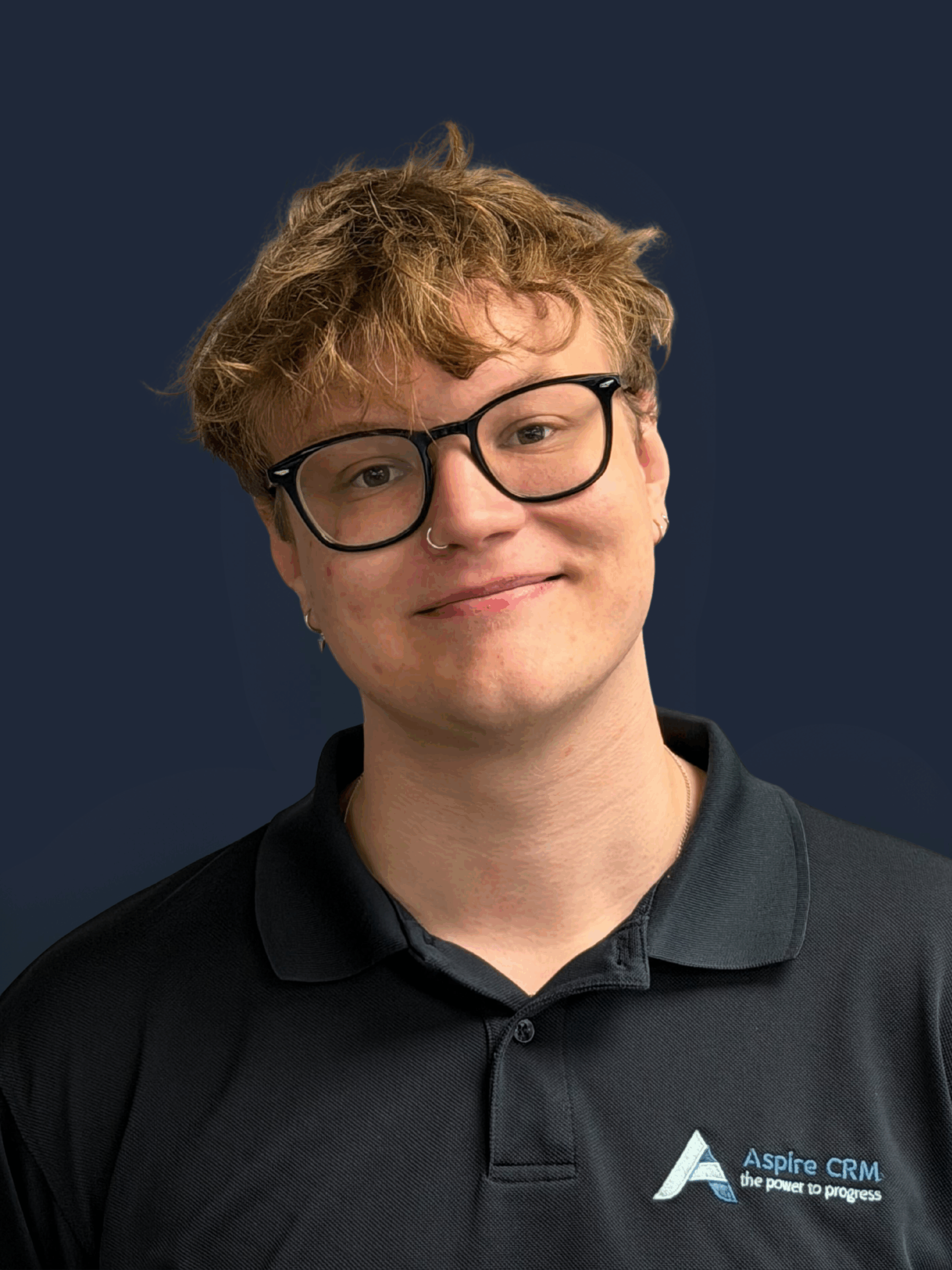 Aspire CRM employee headshot in branded clothing 